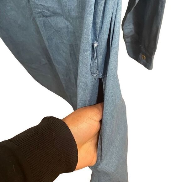 Sacred Threads Dress Womens S/M Chambray Button Up Shirt Hem Roll Tab Sleeves - Picture 6 of 8